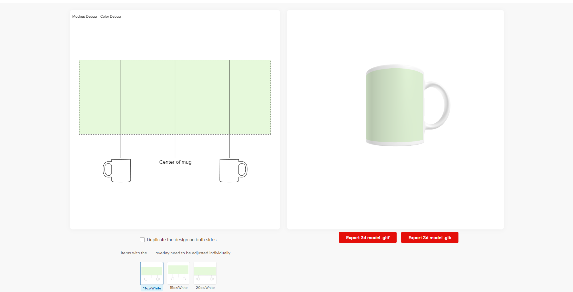 Designer mockup area - 3D view